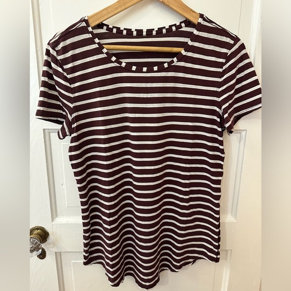 lululemon athletica Striped Short Sleeve Tee - Maroon and White - Picture 4 of 5